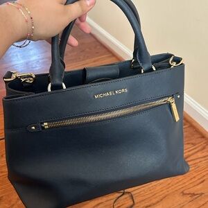 Michael Kors Dark Blue Satchel with Gold Accents